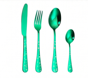 Poignée élégante couleur verte enduite de couverts en acier inoxydable fini ensemble de 5 cuillère fourchette couteau couverts pour les cadeaux de mariage - Product Image 1