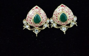 Luxury Hand Painted Meenakari <b>Stud</b> <b>Earrings</b> 18k Gold Plated Natural Emerald Polki Kundan Enamel <b>Earrings</b> Traditional <b>Fine</b> - Product Image 3