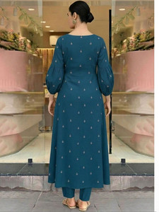 Kurti en viscose rayonne vert sarcelle pour femme avec dupatta brodé, coupe ample traditionnelle longue jusqu'au sol, tenue décontractée Inde Pakistan - Product Image 5