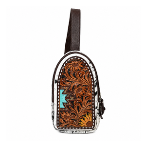 Western Hair On Hide <b>Tooled</b> Leather Sling <b>Backpack</b> for Women Handmade Floral Crossbody Shoulder Bag Vintage Boho Travel Style - Product Image 1