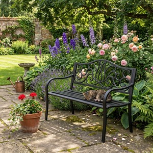 Weatherproof Powder Coated Wrought Iron European Design KHP Park <b>Bench</b> Custom Hand Forged <b>Metal</b> Garden Long Chair 2-Seater - Product Image 3