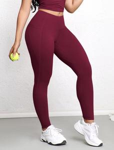 High Waist Seamless Knitted <b>Leggings</b> Solid Burgundy Full Length Stretchy Breathable Sweat-Wicking Spandex/<b>Nylon</b> Sporty Women's - Product Image 1