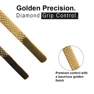 Ensemble de 3 pinces à épiler en titane doré de qualité supérieure, pinces de précision à poignée diamantée, fournitures pour extensions de cils en gros - Product Image 4