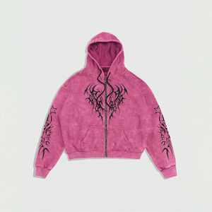 Hoodie en coton épais surdimensionné pour homme, personnalisable avec impression intégrale, style streetwear, effet délavé à l'acide. - Product Image 1