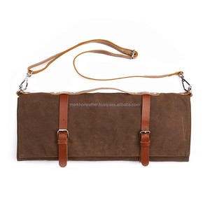 Leather Canvas Luxury Knife Roll Chef Tool <b>Storage</b> <b>Carrier</b> Durable Kitchen Organizer Cutlery <b>Bag</b> Smell Proof Protection LCK-0027 - Product Image 6