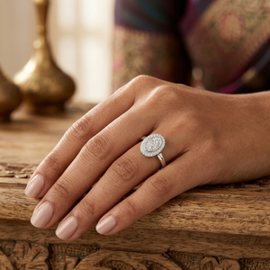 แหวนแต่งงานเพชรชุดอิลลูชั่นธรรมชาติ ทองคำขาว 10K สี GH ความใส I | แหวนหมั้นทรงวงรีสำหรับผู้หญิง เครื่องประดับชั้นดี - Product Image 1