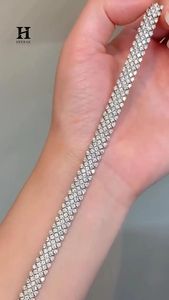 High-Density Multi-Row Tennis <b>Bracelet</b>, Sparkling Wide Band Zirconia <b>Bracelet</b> for Evening Wear - Product Image 6