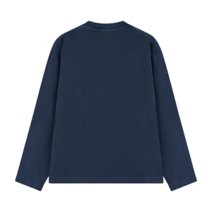 T-shirt à manches longues pour homme, bleu marine, col rond, coton, décontracté, streetwear, tendance, look vintage doux - Product Image 2