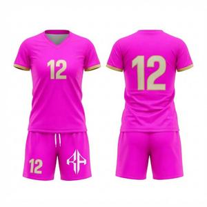 Uniforme de Fútbol de Manga Corta para Mujer, Color Rosa y Blanco, con Estampado Sublimado, Material 100% Poliéster de Alta Calidad, por RIVIAN ATLANTIC - Product Image 1