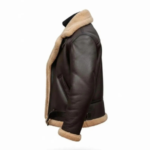 Vestes en cuir pour hommes doublées de fourrure avec doublure en fausse fourrure, fermeture éclair, ceinture, vestes en cuir doublées de fourrure pour l'hiver, fourrure tout-en-un - Product Image 4