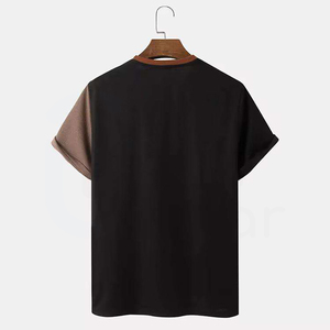 Men's Color Blocked Knitted T-<b>Shirt</b> Short Sleeve O-Neck Casual <b>Patchwork</b> Design Regular Fit - Product Image 2