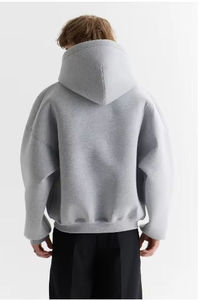 Sweat à capuche gris pour homme, en tissu sandwich respirant et extensible, 100% coton, coupe oversize, double fermeture éclair, brodé, séchage rapide - Product Image 4