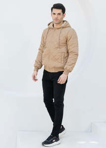 Veste matelassée à capuche kaki pour homme Vithas Industry, manteau d'hiver décontracté avec fermeture éclair, cordon de serrage, logo frontal personnalisé et rembourrage - Product Image 4