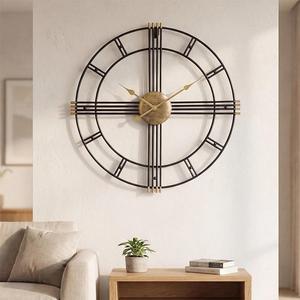 Horloge murale circulaire en métal avec chiffres romains, design minimaliste, mouvement à quartz silencieux pour salon, chambre à coucher, décoration de la maison - Product Image 1