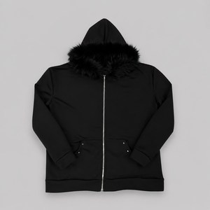 Grace Collection Men's Solid Black Hooded Leather Pullover Sweatshirt <b>Fur</b> <b>Trim</b> Eco-Friendly Breathable Lined Casual Winter Wear - Product Image 5