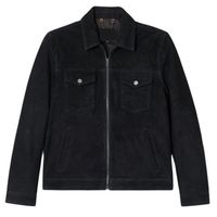 Veste en daim noir pour homme, coupe slim décontractée, fermeture éclair, col rabattu, vêtement d'automne