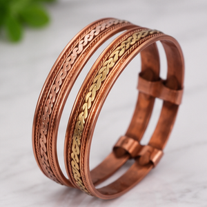 Premium Dual Band <b>Rope</b> Twist Pure Copper Open Cuff <b>Bracelet</b> Fashionable Metal Jewelry Exquisite Embossed Design - Product Image 6