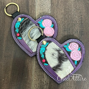 Porte-clés en cuir de vachette véritable, motif floral, style western, porte-clés rustique pour voiture, accessoires cadeaux uniques pour unisexe - Product Image 1