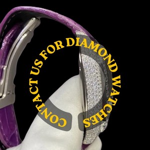 Montre pour homme personnalisée à cadran carré en verre avec chiffres romains, bracelet en cuir violet et diamants Moissanite – Nouveauté très prisée - Product Image 6