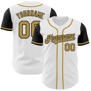 Maillot de baseball bicolore authentique OMMIZ INDUSTRY, blanc et or vieilli-noir, personnalisé, le plus vendu en gros - Product Image 1