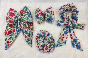 Beautiful Floral Cotton Hair Styling Set for Girls <b>Bow</b> <b>Clips</b> Scrunchie Long Ribbon Daily Wear Party Handmade Gift Accessories - Product Image 2