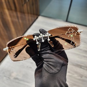 2024 New Arrival Custom Handmade Moissanite Stainless Steel <b>Sunglasses</b> Brown Shade Lens Anti-Reflective Hot Selling <b>Personalised</b> - Product Image 1