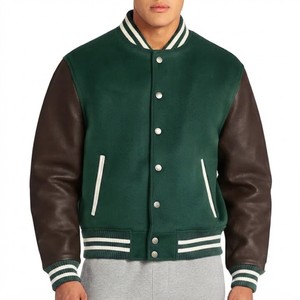 Veste de sport décontractée pour homme, verte, style varsity, manches en laine, col rond, fermeture éclair intégrale, légère, streetwear, broderie, vêtements d'automne - Product Image 1