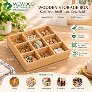 Bandeja de Almacenamiento Cuadrada de Madera WEWOOD con 8-11 Compartimentos para Refrigerios, Nueces, Frutas, Joyas y Accesorios Pequeños - Product Image 4