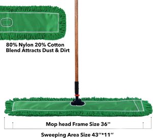 A&S Industrial Rectangular Wood Pole Self-Wringing Cotton Thread Extendable <b>Mop</b> Head Reusable Refillable Sustainable Durable - Product Image 4