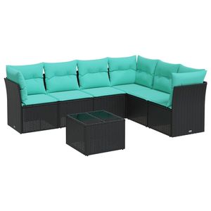 Ensemble de canapés de patio en polyrotin noir moderne avec coussins, 7 places, mobilier d'extérieur au design contemporain - Product Image 4