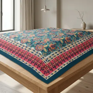 Mantel de algodón premium con estampado floral, rectangular, estilo tradicional hecho a mano, mantel de algodón para uso doméstico. - Product Image 3