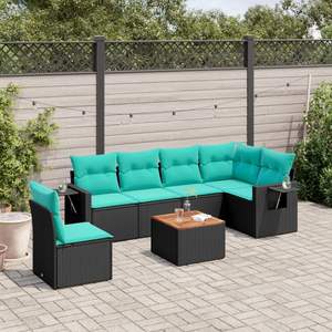 Set Divano da Esterno Moderno in Polyrattan Nero con Cuscini, Arredamento da Giardino, 7 Pezzi Componibili - Product Image 3
