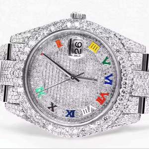 Reloj de Lujo Clásico Unisex de Aleación Mecánica con Esfera de Cristal, Diamantes Moissanite Tallados, Correa de Goma, Movimiento ETA, Nueva Moda - Product Image 1