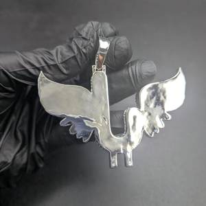 Moissanite Wing Letter Initial Pendant 925 <b>Silver</b> Hip Hop <b>Charm</b> Custom Rapper Jewelry - Product Image 2