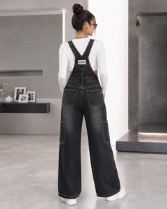 <b>Women's</b> Denim Overalls Mid Waist Regular Fit Breathable Stonewashed Cargo Pockets Formal Style Summer Wear Cheap Price Wholesale - Product Image 5