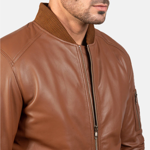 Blouson Bomber Décontracté Marron en Polyester Coupe-Vent pour Homme avec Fermeture Éclair, Col Montant, Style Moto, Idéal pour l'Automne, Finition Frontale Soignée - Product Image 6