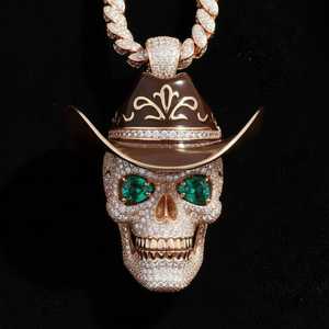 Colgante Personalizado de Moissanita con Corte Redondo y Diseño de Calavera Vaquera, Único, de Plata 925, para Fiesta de Rapper, Joyería Fina, Colgantes y Dijes - Product Image 5