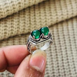 Boho Vintage Double Green Stone Brass <b>Ring</b> Oxidized <b>Silver</b> Plated Tribal <b>Adjustable</b> Wholesale <b>Ring</b> For Women - Product Image 6