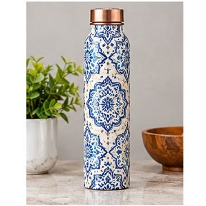 Sunburst Copper <b>Water</b> <b>Bottle</b> with Sun Moon Stars Design Bohemian Portable Travel <b>Thermos</b> - Product Image 3