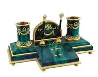 Support à stylos et organisateur de bureau moderne en malachite semi-précieuse, écologique et durable, avec calendrier intégré
