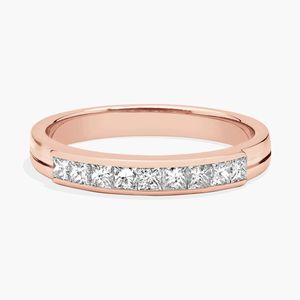 Bague de mariage pour homme en or rose 14 carats avec diamant taille princesse serti en canal - Product Image 3