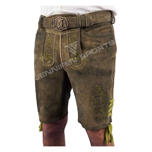 Lederhosen court personnalisé pour hommes en cuir de vachette véritable daim boutons de broderie sur le devant fermeture poches avant avec passants de ceinture - Product Image 1