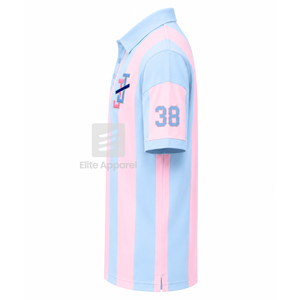 Camiseta Polo a Rayas Personalizada de Jack and Jill of America con Logotipo Bordado en la Parte Delantera, Azul Cielo y Rosa, Casual, Manga Corta para Mujer - Product Image 4