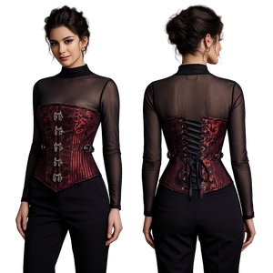 Corsé Gótico Transpirable de Encaje con Control Medio, Rojo y Negro, para Verano, Corsés COSH, Bustiers Sexys para Adelgazar la Cintura - Product Image 3