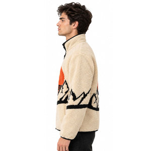 Nouvelle Veste Polaire Sherpa Homme Imprimé Coucher de Soleil en Montagne, Style Élégant, Fermeture Éclair, Col Montant, Chaude pour l'Hiver - Product Image 4