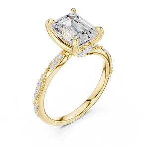 Bague de fiançailles en or jaune avec diamant de laboratoire taille émeraude et pavé, bague de mariage pour femme, bijoux fins - Product Image 4