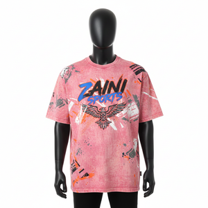 T-shirt homme en coton jersey premium, rose vintage, effet délavé, logo imprimé sur mesure, 100% coton, coupe ample. - Product Image 6