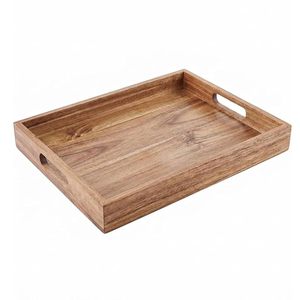 Acacia Wood Portable Serving Tray with Handles Modern Design for Sofa and <b>Coffee</b> <b>Table</b> Use - Product Image 4
