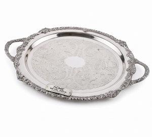 Bandeja de Metal Estilo Vintage para Servir Alimentos, con Diseño Floral Grabado y en Relieve, Utensilios de Cocina, Bandeja Decorativa para el Hogar y Hoteles - Product Image 1