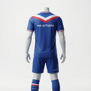 Ensemble de maillots et shorts de football personnalisés bleu, rouge et blanc, 100% polyester respirant, tenue d'équipe de football, uniforme sportif, service OEM - Product Image 2